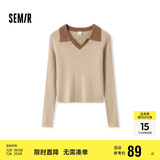 森马毛衣女短款修身显瘦简约春秋撞色polo领毛衫复古109524107003