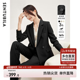 尚都比拉职业通勤西装套装女春秋正装西服外套裤子面试两件套 黑色 L
