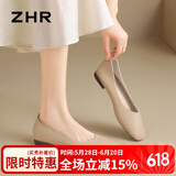 ZHR单鞋女温柔风百搭软平底豆豆鞋复古方头轻便套脚女鞋 AH122杏色39