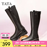 他她（TATA）厚底长筒靴女靴英伦加绒保暖骑士靴高筒靴秋冬新WXK02DG3 黑色(单里) 37