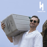 HANDS FREE升级款行李箱高颜值宽拉杆旅行箱弹珠轴承拉杆箱三七开密码箱皮箱 杏灰色（升级弹珠轴承轮+双层防爆拉链+桃皮绒） 20英寸 （登机箱四轮、适合短途出行）