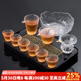 瓷牌茗茶具 玻璃茶具套装家用功夫茶具带过滤内胆泡茶壶茶杯盖碗整套茶具 描金凌雪盖碗10件+茶洗+黑流窗盘