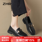 ZHR单鞋女2025春秋新品气质珍珠两穿乐福鞋子女一脚蹬真牛皮圆头女鞋 黑色 37