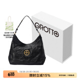 GROTTO个乐黑石hobo大号植鞣绵羊皮腋下单肩斜挎包礼物 经典黑L（金标）