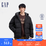 Gap男装徽章logo抽绳立领连帽羽绒服纯色外套677652 黑色 2XL (185/104A) 亚洲尺码