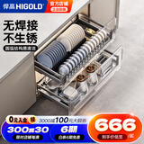 悍高（HIGOLD） 厨房橱柜拉篮碗架抽屉式碗篮加厚304不锈钢底板调味篮双层碗碟篮 720柜2层-L系列套装