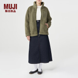 无印良品 MUJI 男女通用 羊羔绒 拉链夹克 毛绒加绒厚外套 秋冬季 卡其绿 S-M