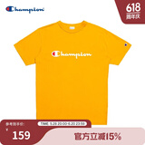 Champion夏季经典款印花草写LOGO圆领休闲运动T恤无性别冠军短袖男女情侣 黄色(偏薄） M