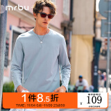 Mr.Bu布先生明星同款男士长袖T恤春秋季小白T情侣内搭打底衫纯色衣服 【长袖标准T】圆领-晴空蓝 XL (180)