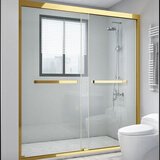 不锈钢淋浴房隔断定制一字型简易干湿分离卫生间移门整体浴室玻璃 【升级版】304不锈钢钛金-包安装 8mm钢化-送货上门包安装