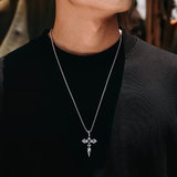 铭扬饰海 【可刻字】925纯银天使之翼项链男士潮十字架吊坠生日礼物送男友 【恶魔之翼】纯银吊坠+钢链-60cm