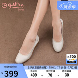 金利来（goldlion）女鞋坡跟皮鞋时尚圆头牛皮浅口一脚蹬单鞋女 G662320016米白38