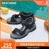 斯凯奇（Skechers）男鞋魔术贴凉鞋运动休闲户外鞋简约露趾沙滩鞋子防滑拖鞋 黑色/BLK 39.5