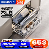 悍高（HIGOLD） 厨房橱柜拉篮碗架抽屉式碗篮加厚304不锈钢底板调味篮双层碗碟篮 650柜2层-L系列套装