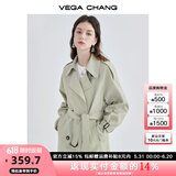 VEGA CHANG风衣外套女2025年春秋新款中长款高级感纯色大衣 豆沙绿 XS