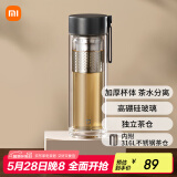 米家玻璃杯 双层带茶隔水杯 耐高温泡茶杯  加厚透明杯子400mL 金属灰