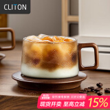 CLITON日式咖啡杯碟套装高档下午茶礼盒装高颜值木托咖啡玻璃杯碟勺套装