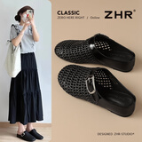 ZHR凉鞋女法式编织沙滩拖鞋内增高半拖女夏外穿配裙子女鞋K361黑色37