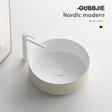 欧贝洁（OUBBJIE） 台上盆小尺寸洗脸盆陶瓷洗手盆台盆圆形卫生间水盆彩色艺术盆 外奶油色-下水+黑色冷热旋转龙头 外径尺寸360*360*120