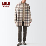 无印良品（MUJI）男女通用羊毛混立领中长大衣男式女式毛呢外套秋冬格雷系BDA16A2A 象牙色格纹 L-XL