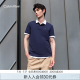 Calvin KleinJeans夏季男士商务休闲通勤ck翻领字母印花短袖T恤POLO衫J319635 CIK-藏蓝色 S （建议110-130斤）