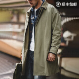马登工装 美式休闲撞色巴尔玛肯风衣重磅宽松中长款大衣外套男春季 军绿色 M