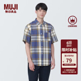 无印良品（MUJI）男式 马德拉斯格纹纽扣领短袖衬衫男士衬衣外套纯棉全棉 AC1W8A4S 藏青色格纹 M （170/92A）