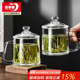 青苹果泡茶杯带盖 无铅玻璃把手水杯玻璃杯商务会议家用350ML两只装