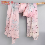 江南故事真丝丝巾女春夏季桑蚕丝围巾印花披肩177001 枫叶粉色