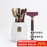 祥业功夫茶具配件茶道六君子套装茶刀茶针茶则茶勺刷喝茶泡茶工具大号 粗陶福锦茶道筒（米白）+茶刮五件套