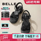 百丽（Belle）满钻条带繁星休闲凉鞋女商场款厚底凉鞋A9S2DBL4预售 黑色 39 (245mm)