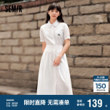 森马连衣裙女翻领长裙文艺温柔系夏季收腰百褶衬衫裙109324114009