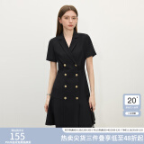 范思蓝恩正式气质通勤连衣裙女夏季收腰显瘦面试西装裙 黑色 XL