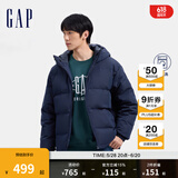 Gap男装徽章logo抽绳立领连帽羽绒服纯色外套677652 海军蓝 M (170/92A) 亚洲尺码