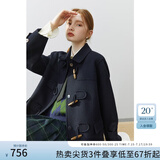 FANSILANEN范思蓝恩22FS4106韩系气质牛角扣大衣女秋冬学院风双面羊毛呢外套 藏青色 M