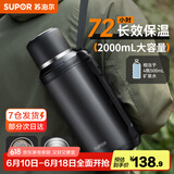 苏泊尔（SUPOR）保温壶大容量不锈钢暖水壶热水瓶户外旅行壶便携车载运动保温杯子 儒雅黑 2L 【茶滤+背带】