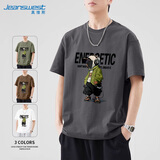 真维斯（Jeanswest）美式复古短袖t恤男夏季新款潮流牌青少年五分袖上衣服宽松休闲衫