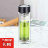 【京东物流】双层高硼硅玻璃杯厚底水杯双层防烫杯子耐高温茶杯 黑色杯盖玻璃杯 400ml 1只