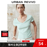 UR2025春季新款女时尚基础纯色修身短款V领短袖T恤UWB450004 白绿 M