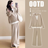 苒琦妈咪孕妇春秋季套装2026新款时尚秋冬装休闲假两件针织毛衣秋款两件套 卡其 XL