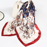 达芬奇密码丝巾仿真丝围巾女春夏款防晒披肩送妈妈礼物礼盒装生日礼物 经典恋饰  蓝色