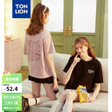 唐狮（TonLion）夏季短袖T恤女年新款印花半袖上衣设计感小众宽松T恤衫 雾霾粉 L