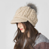 卡蒙（Kenmont）可爱貉子毛球粗毛线绞花针织贝雷帽女加绒加厚保暖毛线帽km-9538