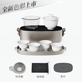 ZENS 哲品游侠合一纯钛旅行茶具套装整套高档便携式户外功夫茶具泡茶器全套 陶瓷版-银月钛色-陶瓷盖碗茶杯-配钛茶漏