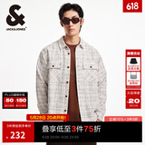 杰克·琼斯（JACK&JONES）春秋新款宽松翻领格纹花呢潮流百搭小香风外套长袖衬衫夹克男款 石灰花灰G01 常规 XL