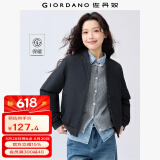 佐丹奴棒球服女秋季新款棒球领棉衣甜酷飞行员夹克外套女13372829 09标志黑 S