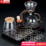 正扬玻璃自动茶具懒人整套磁吸茶壶防烫高档泡茶器功夫杯茶盘套装家用 自动(迎客)金色把杯+茶罐+长琴胡黑
