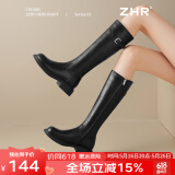 ZHR长筒靴女过膝皮带扣便捷拉链皮靴增高显瘦女靴女鞋加绒保暖骑士靴 黑色（BL323A-扣饰款-加绒） 37