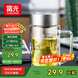 富光双层玻璃杯商务泡茶杯子大容量耐热办公水杯过滤带把银色320ml