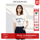 迪赛尼斯（DESIGNICE）2024年夏季新款美式复古风百搭简约印花圆领短袖T恤女 白色 M
